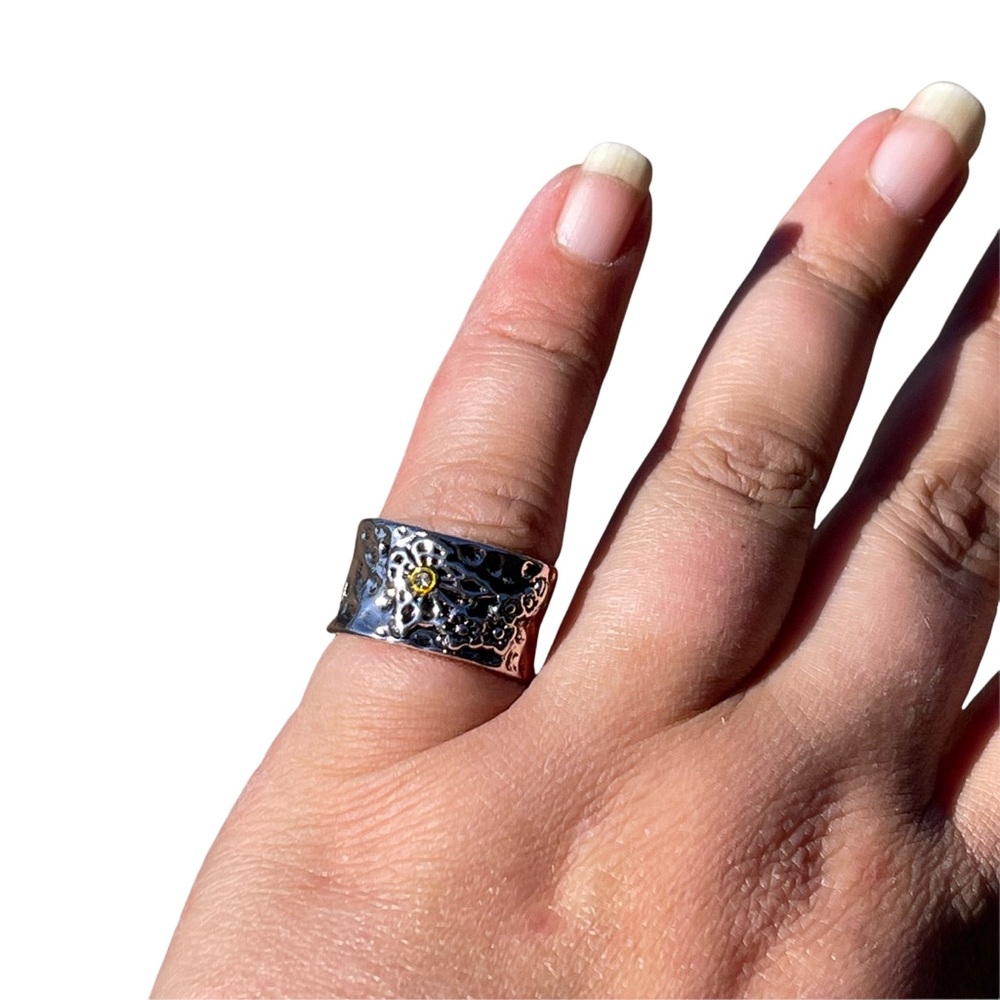 ARTISAN HANDMADE SILVER TONE METALWORK BUTTERFLY CHERRY BLOSSOM RING - Picture 3 of 9
